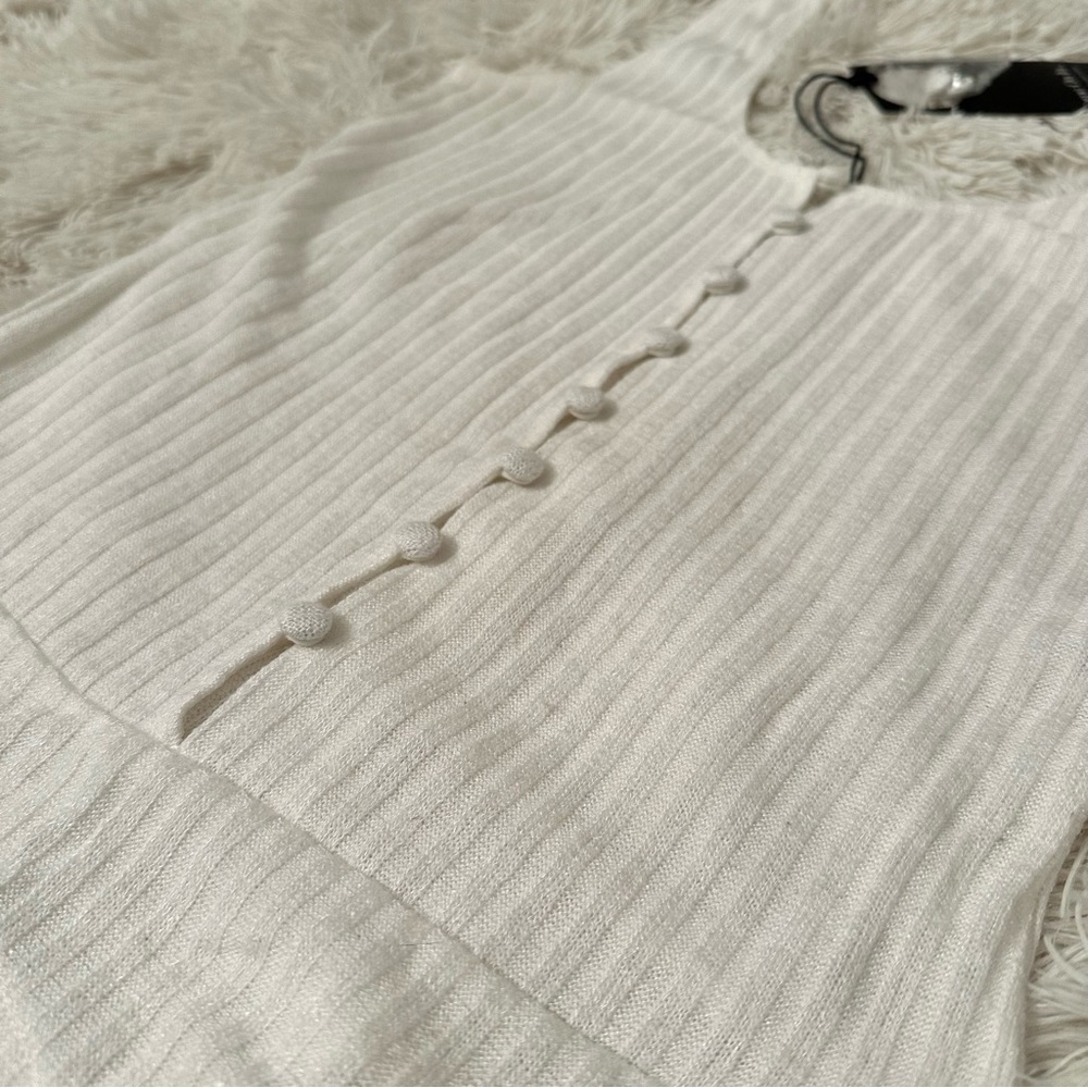 Privacy Please Gyle White Button-Front Ribbed Bodysuit Small - Picture 3 of 9